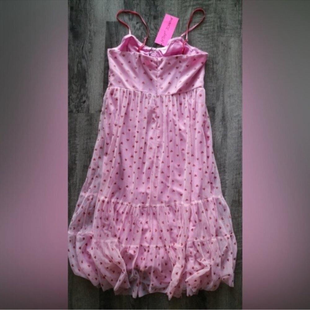 NWT Betsey Johnson Pink Glitter Heart Print Tulle Dress - Size 12 - Picture 10 of 14